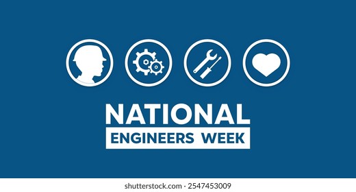 National Engineers Week. Human, gear and more. Great for cards, banners, posters, social media and more. Blue background