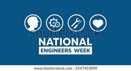 National Engineers Week. Human, gear and more. Great for cards, banners, posters, social media and more. Blue background