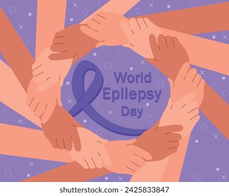 National epilepsy awareness month. Purple Day. World Epilepsy Day. Banner with violet ribbon