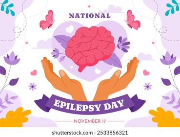 National Epilepsy Awareness Month Vector Illustration is Observed Every Year in November with Brain and Mental Health in a Flat Style Background