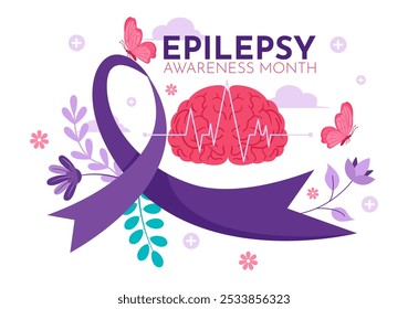 National Epilepsy Awareness Month Vector Illustration is Observed Every Year in November with Brain and Mental Health in a Flat Style Background