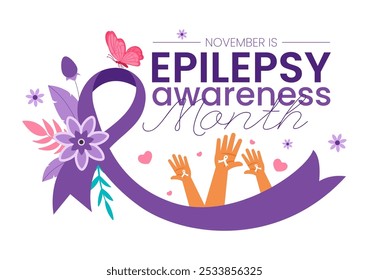 National Epilepsy Awareness Month Vector Illustration is Observed Every Year in November with Brain and Mental Health in a Flat Style Background