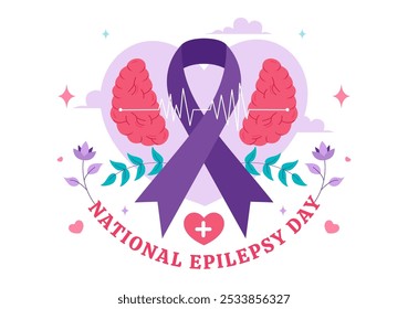 Mês Nacional da Consciência da Epilepsia Ilustração do Vetor é Observada Todos os Anos em novembro com Cérebro e Saúde Mental em um Plano de Fundo Estilo Plano