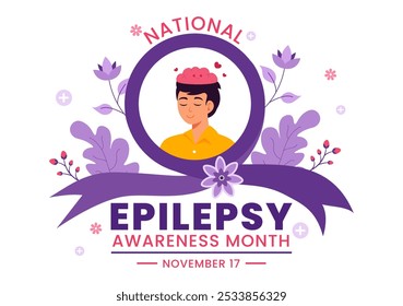 National Epilepsy Awareness Month Vector Illustration is Observed Every Year in November with Brain and Mental Health in a Flat Style Background