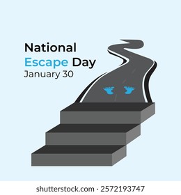 National Escape Day Vector, illustration. January 20. Road, Foot steps and stairs concept design for poster for escaping from regular routine and start exploring new destinations.