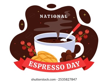 National Espresso Day Celebration Vector Illustration on November 23 Featuring a Coffee Cup and Beans in a Flat Style Cartoon Background