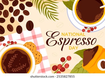 National Espresso Day Celebration Vector Illustration on November 23 Featuring a Coffee Cup and Beans in a Flat Style Cartoon Background