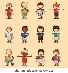 National Euro Cup soccer football teams vector illustration and world game player captain leader in uniform sport men isolated characters.