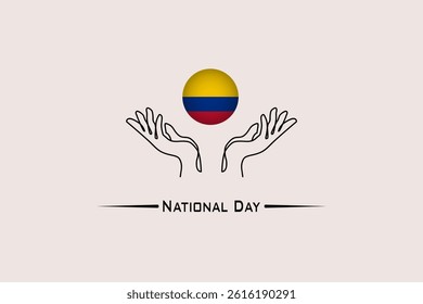 National events and holidays, Colombia National Day, Colombia flag illustration in the middle between two hands, abstract background, vector illustrator