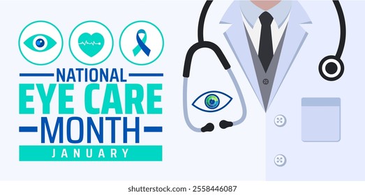 National Eye Care Month background, banner or poster design template. observed every year in January. Holiday concept. Use to any Template, card, poster, placard, template.