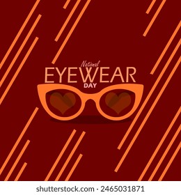 National Eyewear Day event banner. An orange fashion glasses on dark red background to celebrate on June 6th