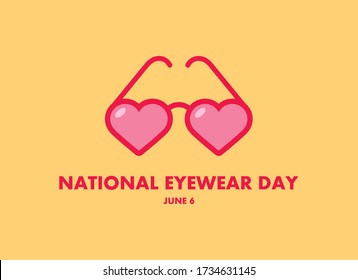 National Eyewear Day vector. Heart shaped glasses vector. Pink glasses icon vector. Eyewear Day Poster, June 6. Important day