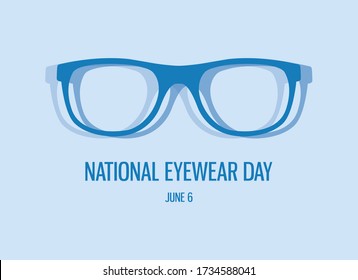 National Eyewear Day vector. Out of focus glasses vector. Blurred glasses vector. Blurred vision icon. Glasses isolated on a blue backgound. Eyewear Day Poster, June 6. Important day