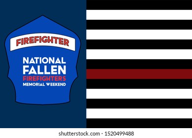 National Fallen Firefighters Memorial Weekend. The date of the National Fallen Firefighters Memorial Service is traditionally the first Sunday in October.Poster, card, banner, background design. 