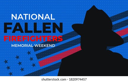 National Fallen Firefighters Memorial Weekend. The date of the National Fallen Firefighters Memorial Service is traditionally the first Sunday in October.Poster, card, banner design. Vector EPS 10.