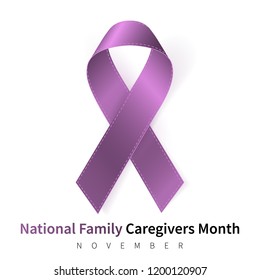National Family Caregivers Month. Realistic Plum ribbon symbol. Medical Design. Vector illustration.