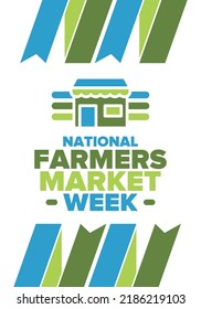 National Farmers Market Week In United States. A Healthy Community, Support For The Local Economy. The Development Of Agriculture In America. Poster, Greeting Card, Banner, Background. Vector