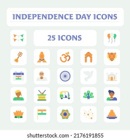 National Festival of Indian Independence Celebration Day Icon Set.