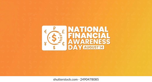 National Financial Awareness Day, August 14, suitable for social media post, card greeting, banner, template design, print, suitable for event, website, vector, with coin currency illustration. Story