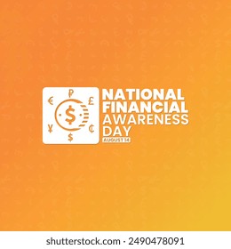 National Financial Awareness Day, August 14, suitable for social media post, card greeting, banner, template design, print, suitable for event, website, vector, with coin currency illustration. Story