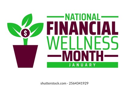 National Financial Wellness Month background banner or poster design template. observed every year in January. Holiday concept. Use to any Template, card, poster, placard, template.