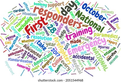 National First Responders Day 28 October Word Cloud In Vector Art Creative Colourful White Back Ground