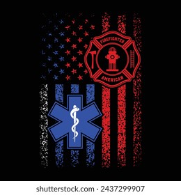 National First Responders Flag.I Support First Responders Flag.Distressed American Flag Ems Emergency Medical Service and Firefighter Logo Symbol Design For T Shirt Poster Banner Backround Vector. svg