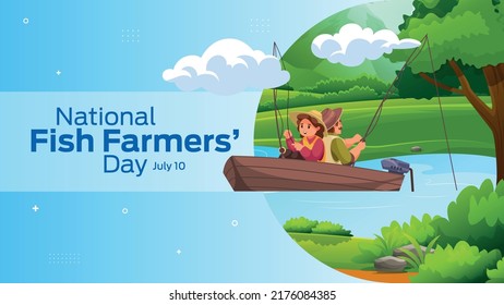 National Fish Farmers’ Day on July 10 business brochure flyer banner design horizontal template vector, cover presentation abstract, modern publication poster and flag-banner, layout in rectangle size