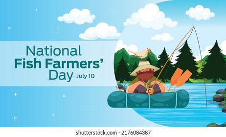 National Fish Farmers’ Day on July 10 business brochure flyer banner design horizontal template vector, cover presentation abstract, modern publication poster and flag-banner, layout in rectangle size