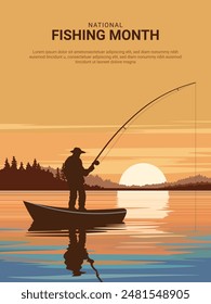 National Fishing Month background. Vector illustration.