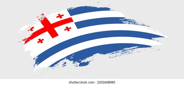 National flag of Adjara with curve stain brush stroke effect on white background