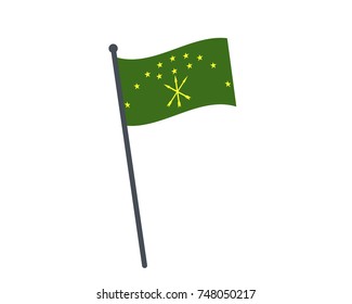 The national flag of Adygea on a pole. The waving flag. The sign and symbol of the country. Realistic vector.