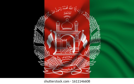 National flag of Afghanistan. Abstract national flag waving with curved fabric background. Realistic waving flag of Afghanistan vector background.