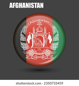 The national flag of Afghanistan in the shape of a circle.Vector.
Round 3d flag icon with high detail.
Spherical illustration of the flag.