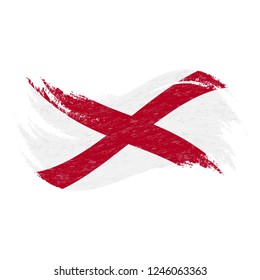 National Flag Of Alabama, Designed Using Brush Strokes Isolated On A White Background. Vector Illustration. Use For Brochures, Printed Materials, Logos, Independence Day.