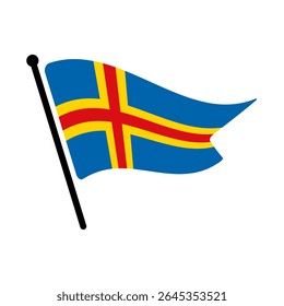 Bandeira nacional de Aland.  Aland bandeira computador digital vetor ilustração ícone design.  Bandeira de mastro flutuante.