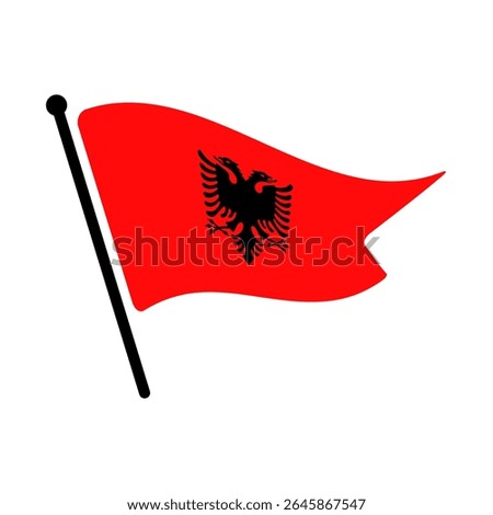 National flag of Albania.  Albania flag computer digital vector illustration icon design.  Fluttering flagpole flag.