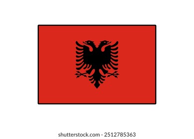 The national flag of Albania features a bold red background with a prominent black double-headed eagle at its center. This design symbolizes strength and freedom.