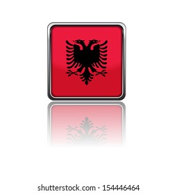 National flag of albania in rectangle frame with reflection