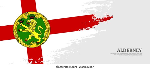 National flag of Alderney with textured brush flag. Artistic hand drawn brush flag banner background