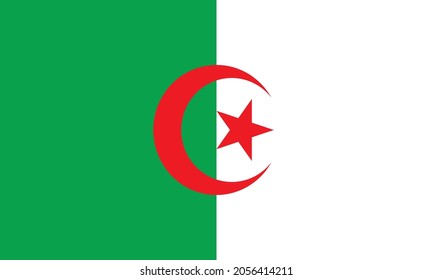 The national flag of algerea .A vertical bicolor of green and white with the red crescent encircling the red five-pointed star centered along the dividing line Vector illustration eps10