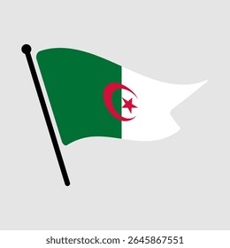 Bandeira nacional da Argélia.  Bandeira da Argélia computador digital vetor ilustração ícone design.  Bandeira de mastro flutuante.