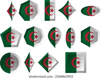 The national flag of Algeria consists of two equal vertical bars, green and white, charged in the center with a red star and crescent, a symbol of Islam as the nation's prominent faith.