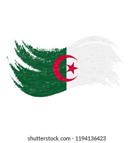 National Flag Of Algeria, Designed Using Brush Strokes,Isolated On A White Background. Vector Illustration. Use For Brochures, Printed Materials, Logos, Independence Day.
