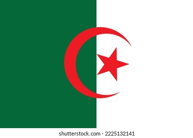 La bandera de Argelia consiste en una luna roja y una estrella en un fondo azul y blanco
