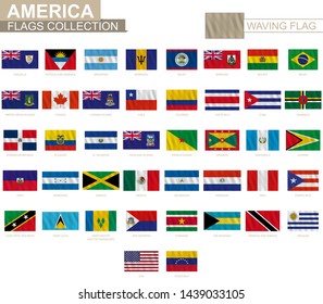 Bandera nacional de los países americanos con efecto ondulado, proporción oficial. Gran colección de bandera vectorial.