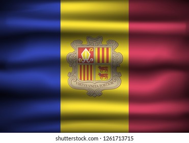 National Flag of Andorra AD. Front view, official colors and correct proportion. Realistic vector illustration.