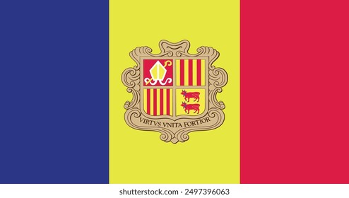 National flag of Andorra. Rectangular flag. Vector illustration