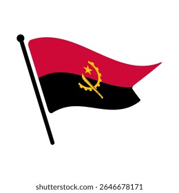 Bandeira nacional de Angola.  Bandeira de Angola computador digital vetor ilustração ícone design.  Bandeira de mastro flutuante.