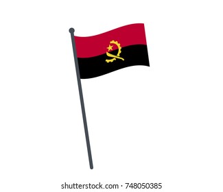 The national flag of angola on a pole. The waving flag. The sign and symbol of the country. Realistic vector.